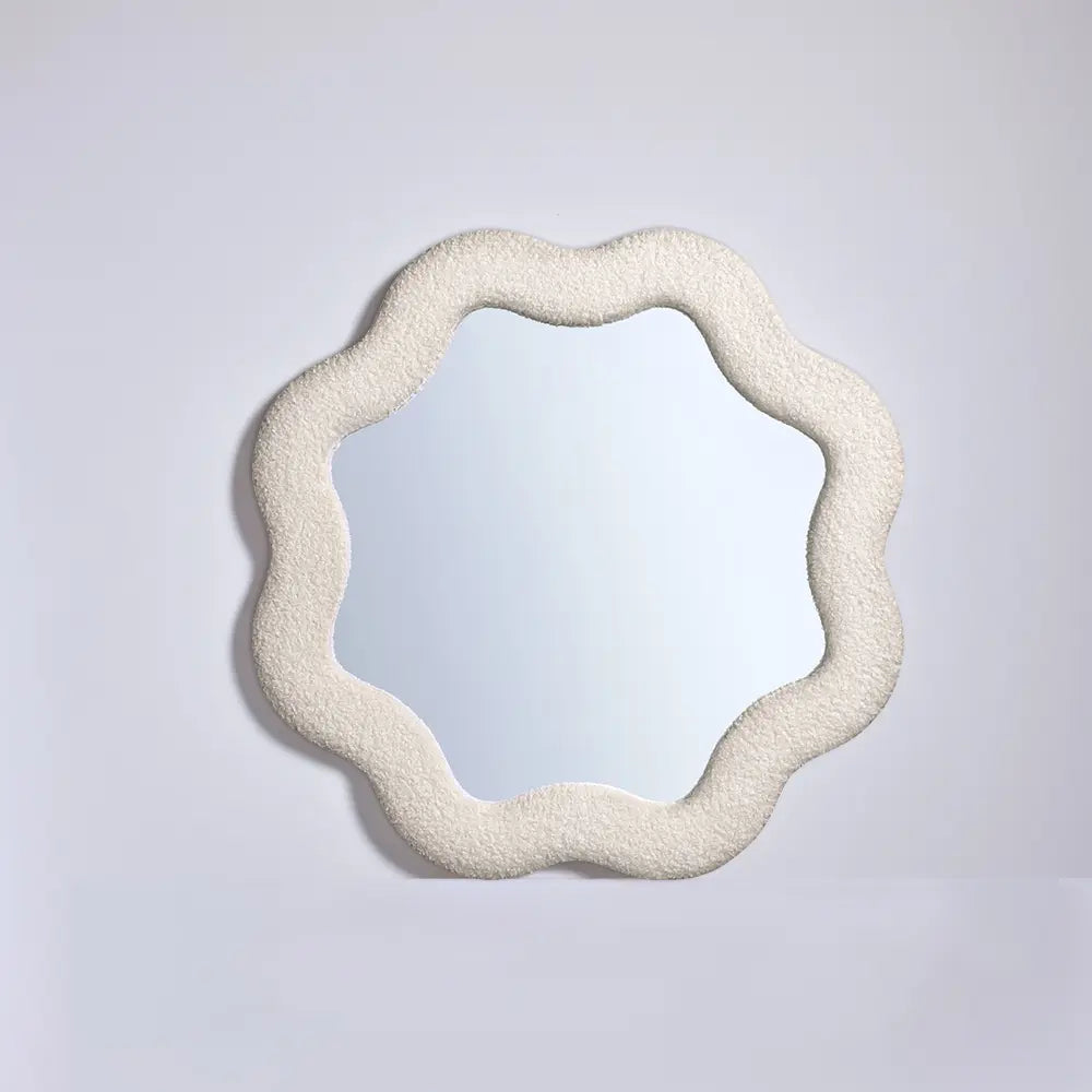 Unique wavy wall mirror with soft fabric detail