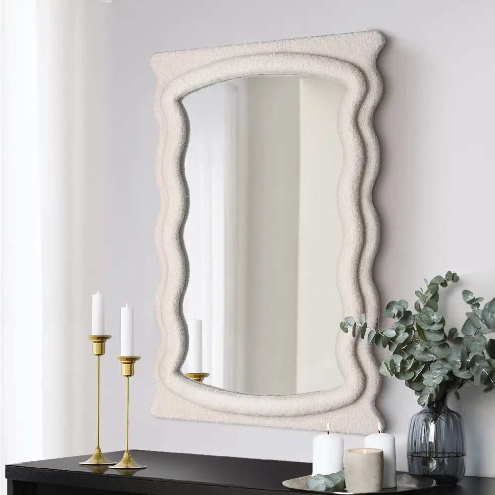 Saige fabric wall mirror in a modern living room