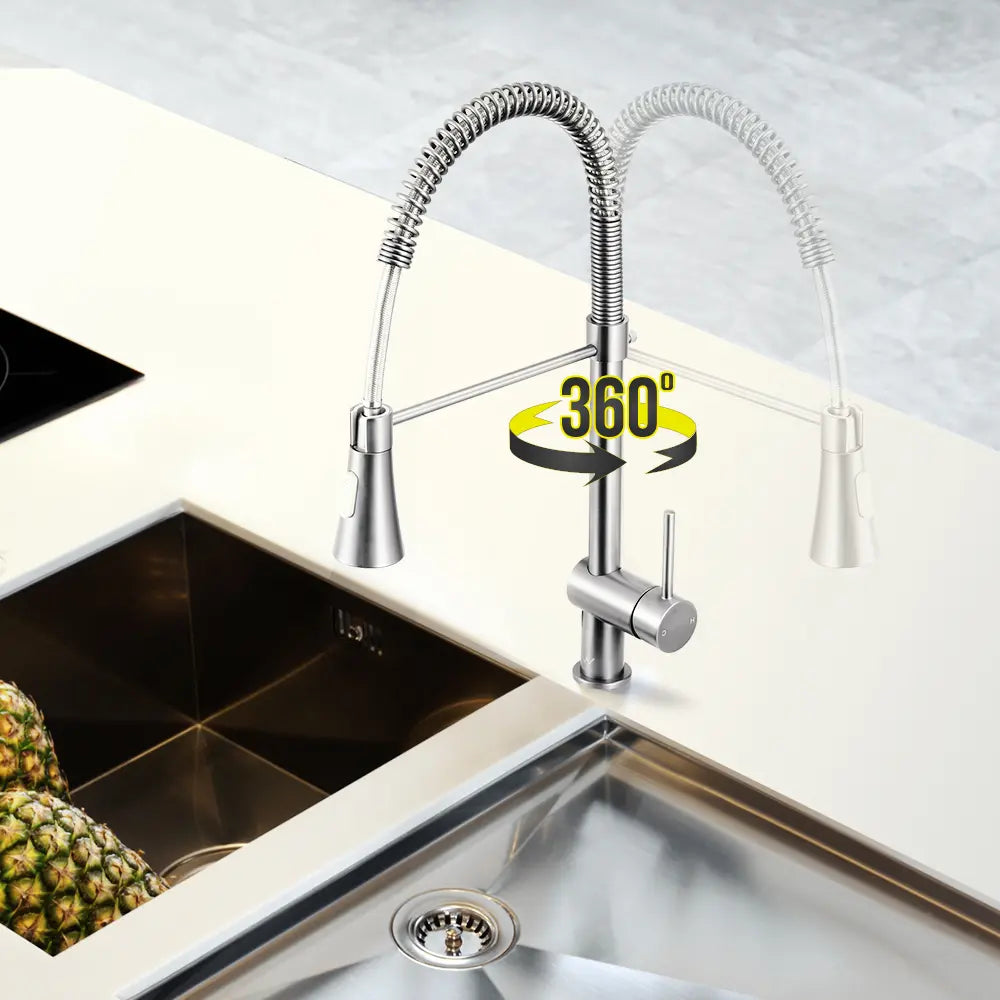 rotateable Stainless steel Vivi pull down mixer tap in action