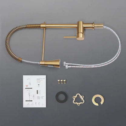 Vivi spring pull down sink mixer tap packaging details in gold