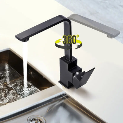 Top view of Ivy Square Sink Mixer Tap  in black color with water flow