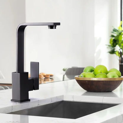 Modern Ivy Slimline Square Mixer Tap installed in kitchen in black