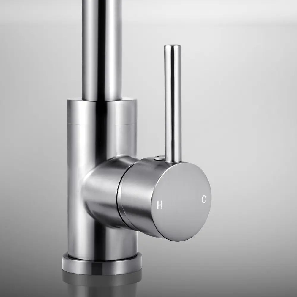 Side view of Jeni Gooseneck Tap with smooth lever control in silver