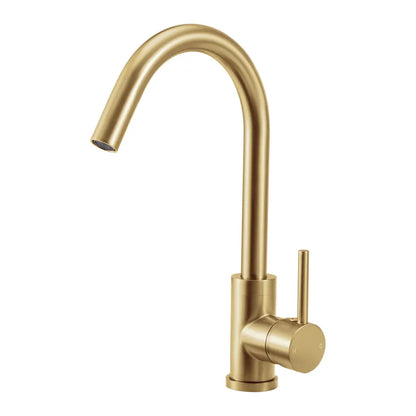 High-arched gooseneck design of Jeni Slimline Tap in gold