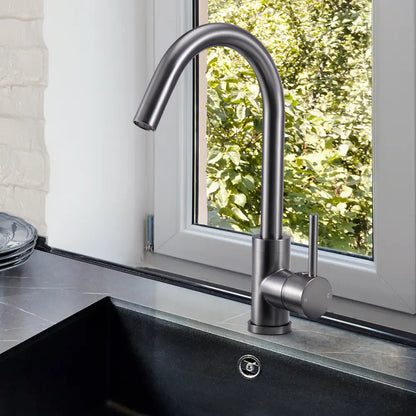 High-arched Jeni Gooseneck Mixer Tap installed over a double sink