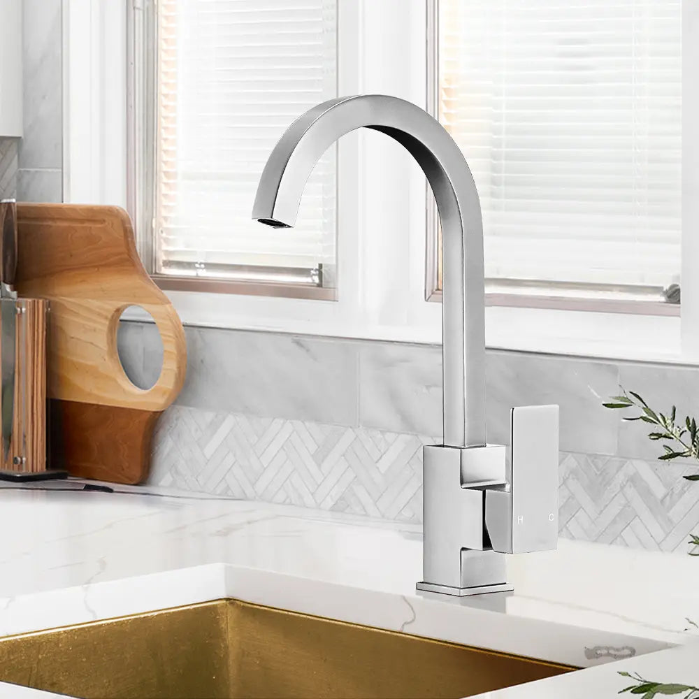 Slimline square Debbie sink mixer tap in a contemporary kitchen in aluminum