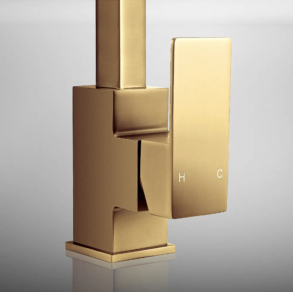 Debbie square mixer tap with slim profile  in gold