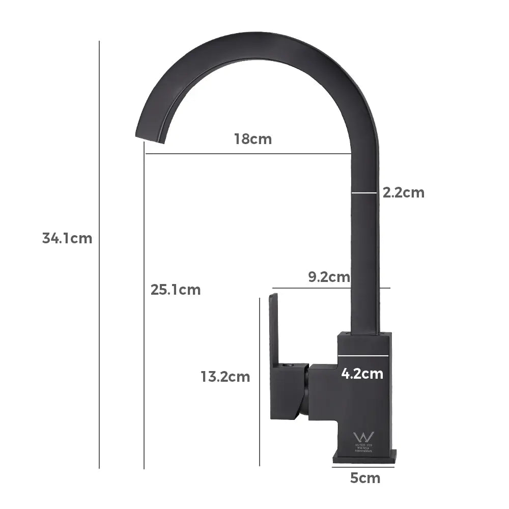 Side view of Debbie slimline square sink mixer tap and height features