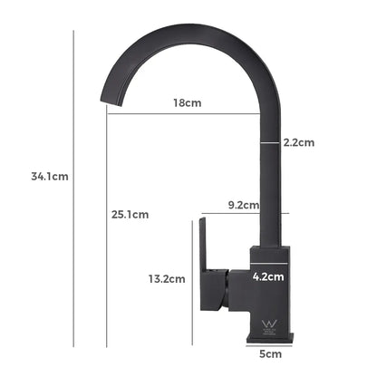 Side view of Debbie slimline square sink mixer tap and height features