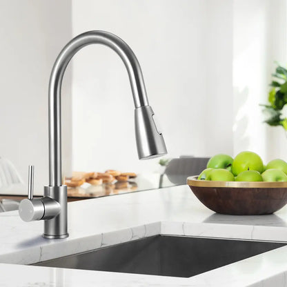 Lyla Sink Mixer Tap with flexible gooseneck spout in a modern kitchen