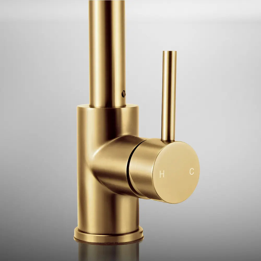 Lyla Gooseneck Tap showing single-lever control in gold