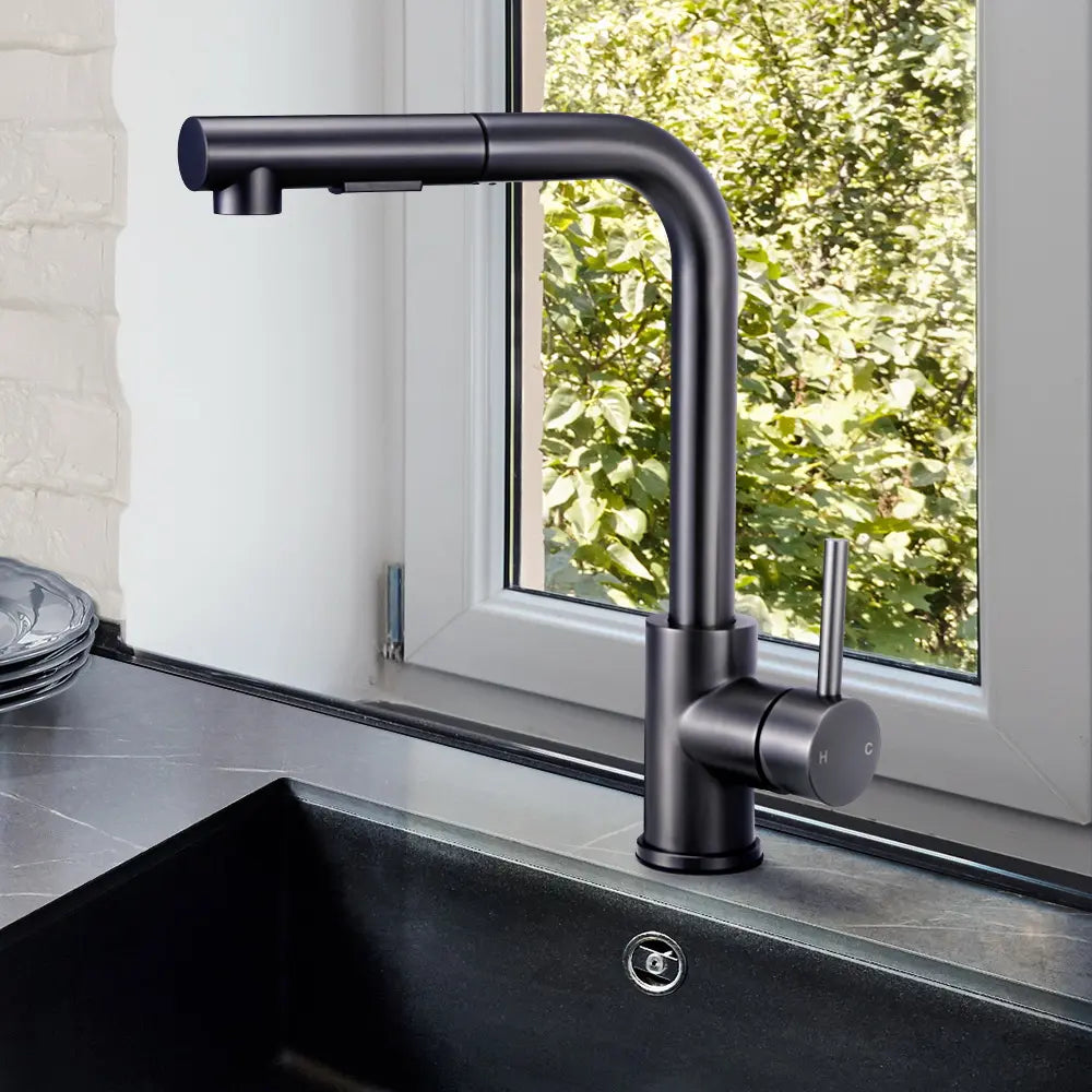 Beca Square Pull Out Sink Mixer Tap in Chrome in a modern kitchen setting