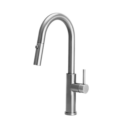 Close-up of Arie gooseneck mixer tap with pull-out spout extended