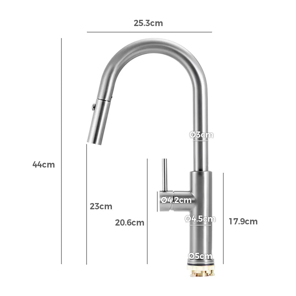 Elegant gooseneck tap design with pull-out functionality