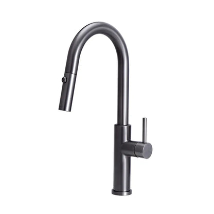 Chrome Arie gooseneck mixer tap with water running