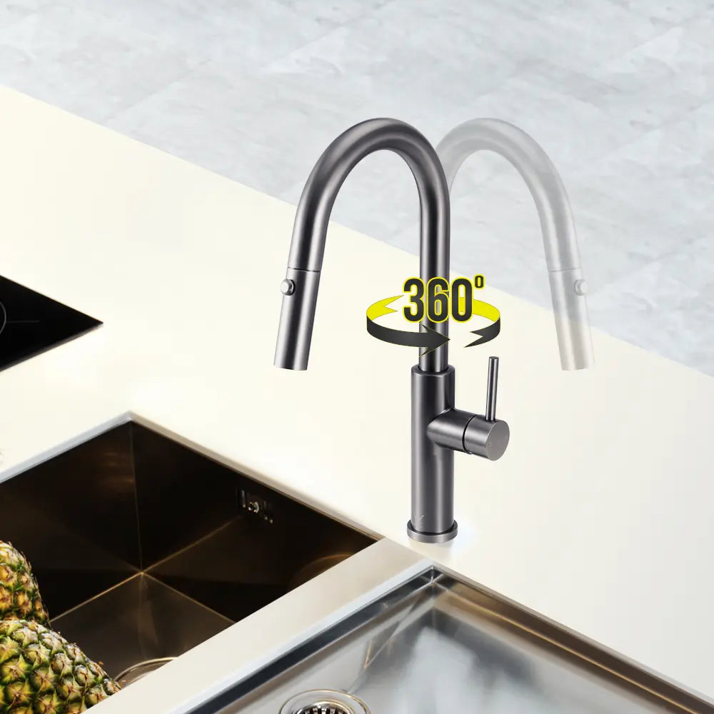 Side view of the Arie gooseneck mixer tap in chrome finish