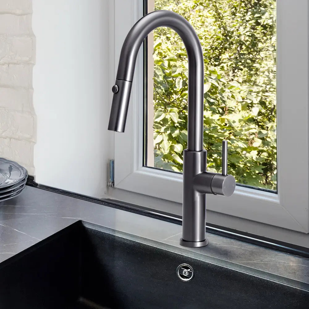 Arie Gooseneck Pull Out Sink Mixer Tap in modern kitchen