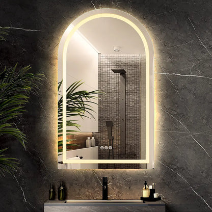 Sleek frameless arch LED mirror with bright front lighting