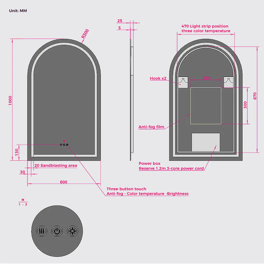 LED lighted mirror  bathroom vanity area