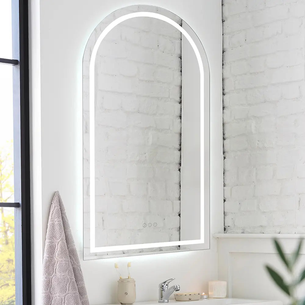 Bathroom LED Lighted Wall Mirror Frameless Arch Frontlit