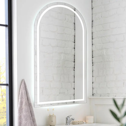 Bathroom LED Lighted Wall Mirror Frameless Arch Frontlit