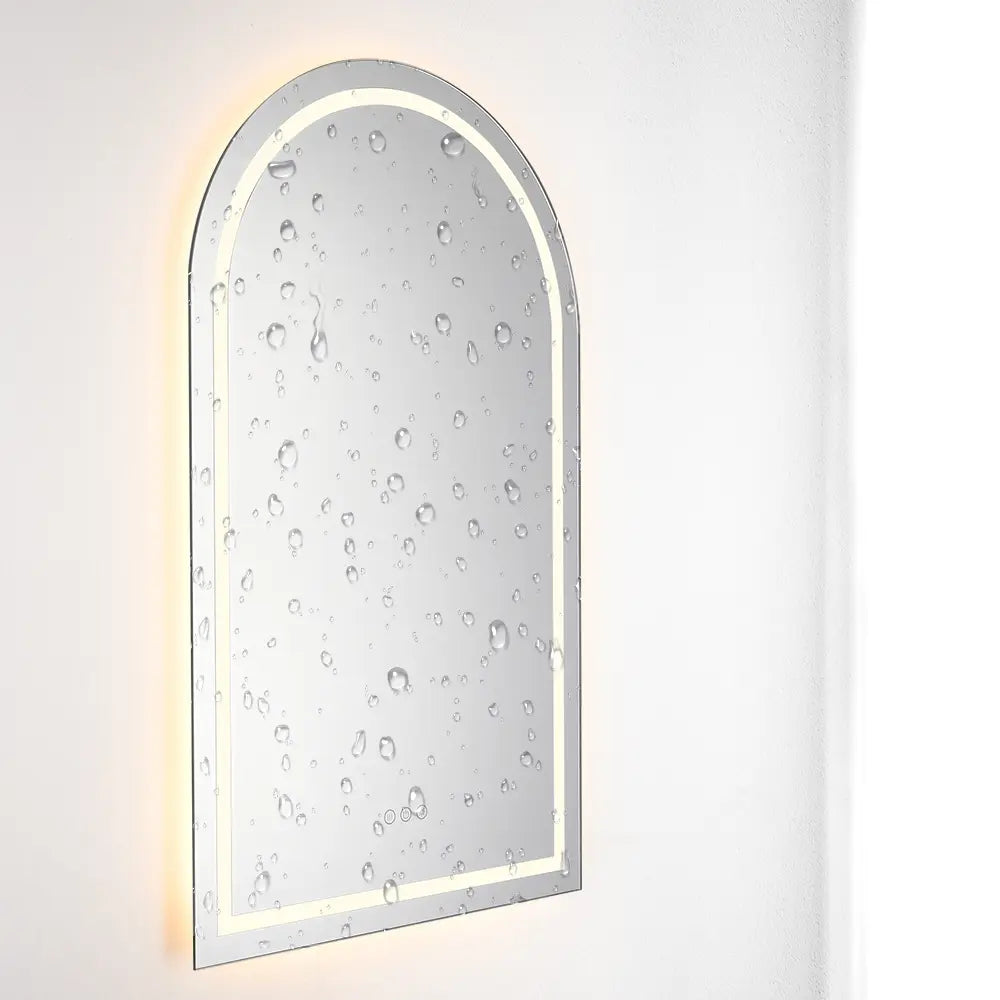 Fog-free frameless arch bathroom mirror with front LED lights