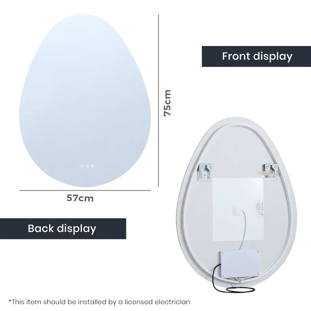 Water drop-shaped frameless bathroom mirror with soft backlit LED lighting