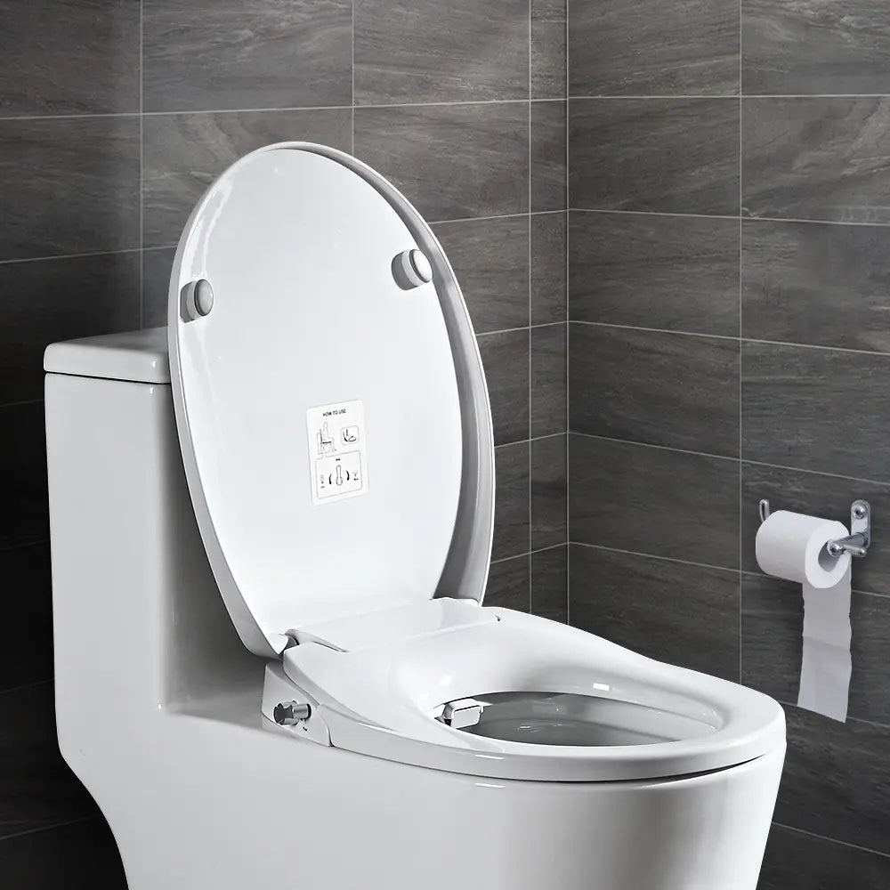 Non-Electric O-Shape Toilet Bidet Seat installed on standard toilet