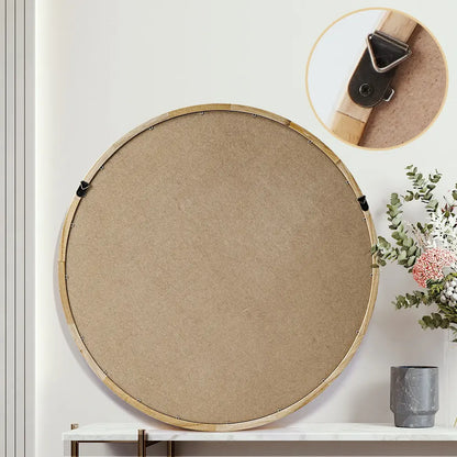 back  view of Libra Round Wall Mirror's wooden frame