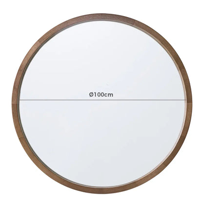 Libra Slim Round Solid Wood Frame Wall Mirror in 100cm 