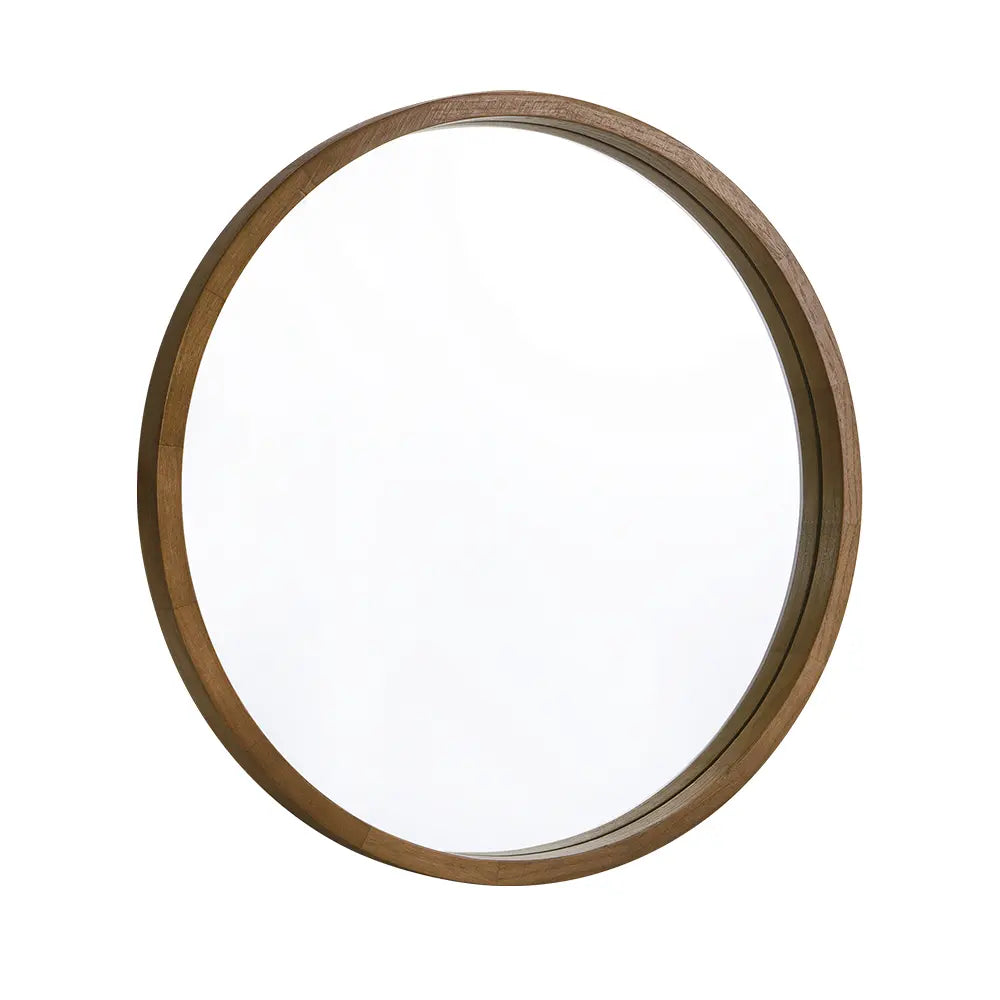 Minimalist design of Libra Slim Solid Wood Round Mirror in natural wood finish