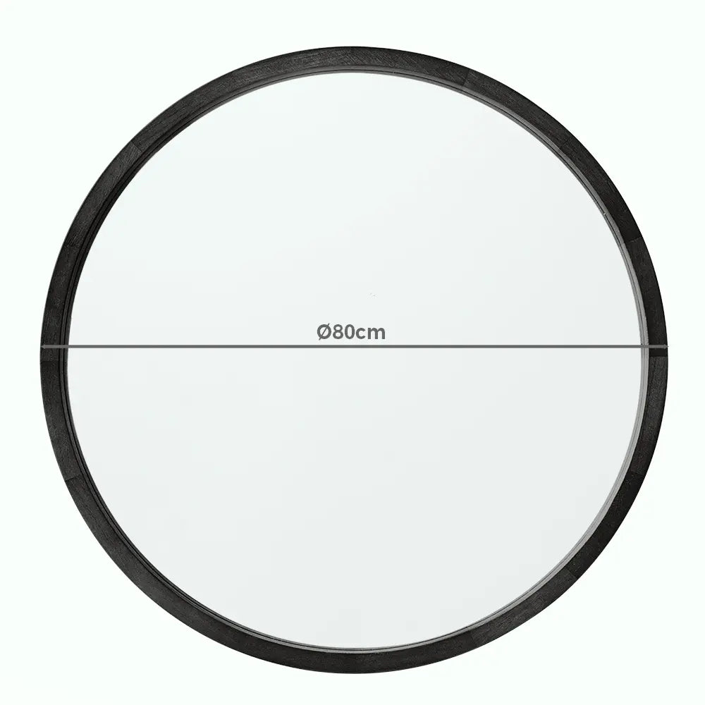 Libra Slim Round Solid Wood Frame Wall Mirror in 80cm