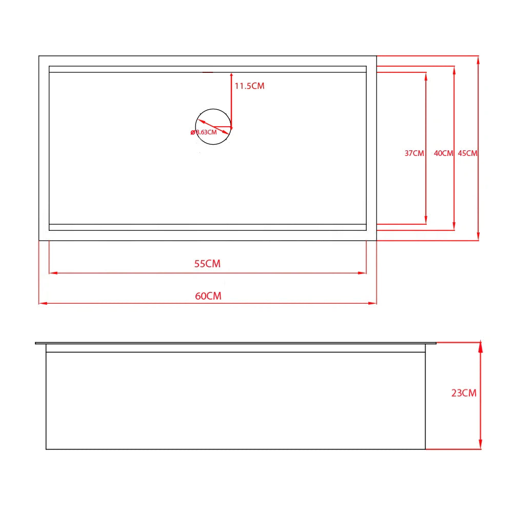 Sima-X 600x450mm single bowl kitchen sink dimensions