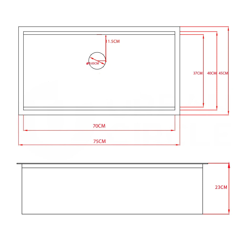 Sima-X 750x450mm single bowl kitchen sink dimensions