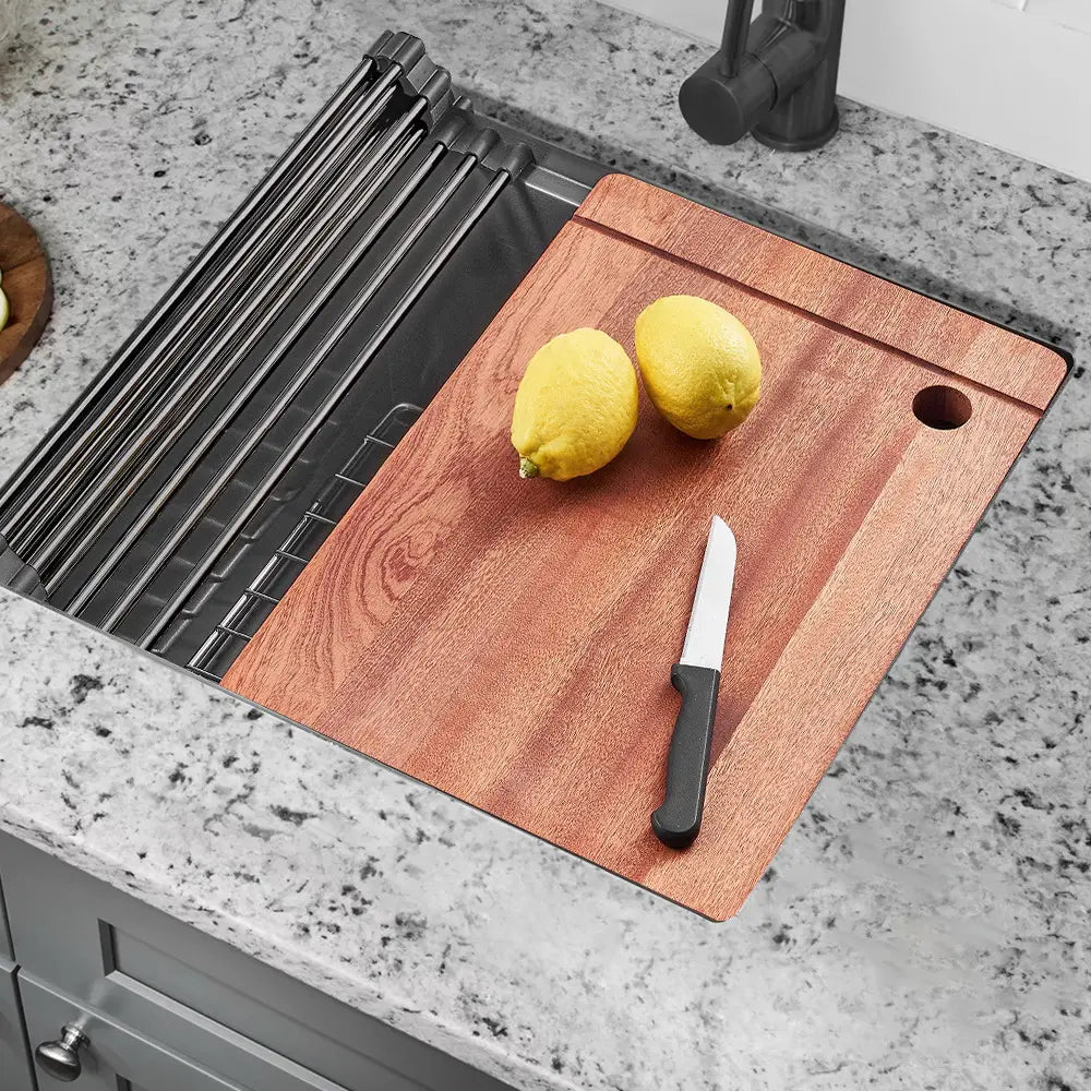 Organized kitchen space with Sima-X single bowl sink workstation