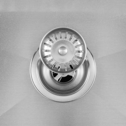 Close-up of Sima-X single bowl sink in silver strainer