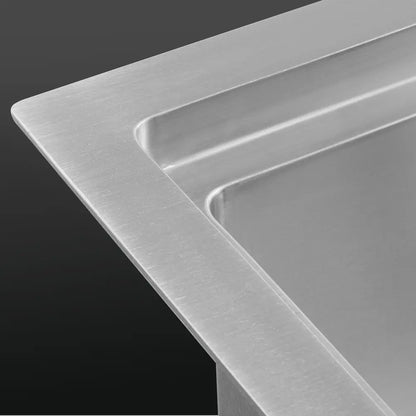 Close-up of stainless steel finish on Sima-Plus Single Bowl Sink in silver