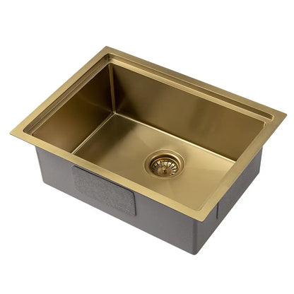 Sima-Plus 600x450mm sink with removable drying rack and strainer in gold