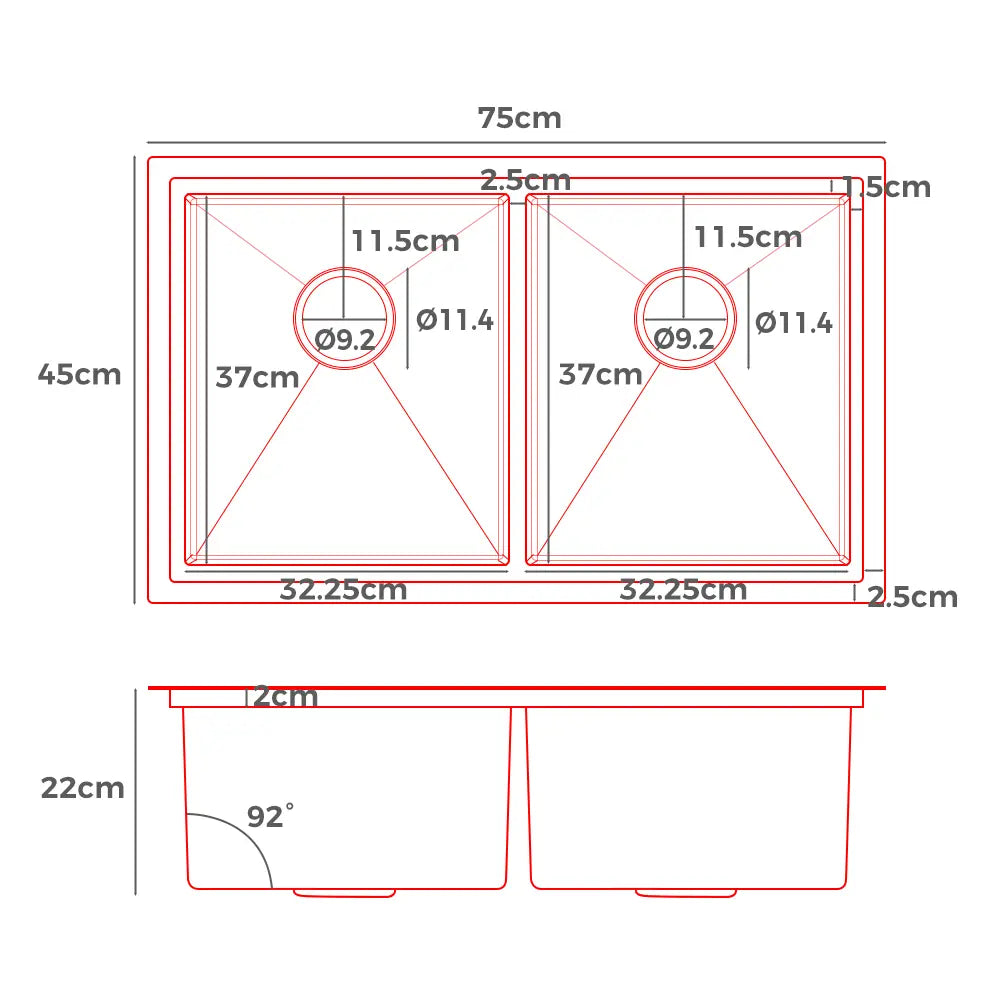 Sima-Plus 750x450mm double bowl kitchen sink dimesions