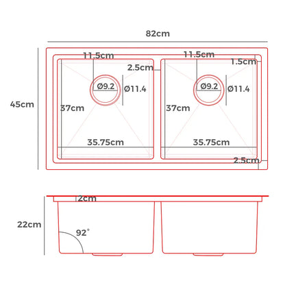 Sima-Plus 820x450mm double bowl kitchen sink with dimensions