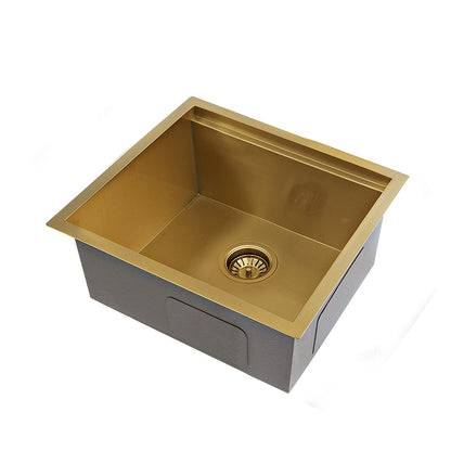 Top view of Sima-X 450x450mm single bowl sink workstation in gold