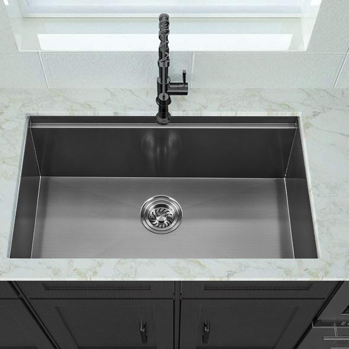 Close-up of Sima-X kitchen sink  in silver