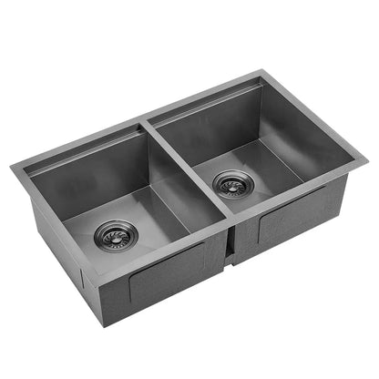 Sima-X 750x450mm Double Bowl Kitchen Sink 8Pc Workstation