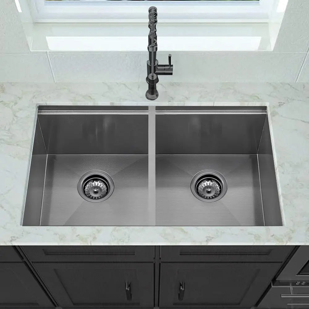 Sima-X 820x450mm Double Bowl Kitchen Sink 8Pc Workstation