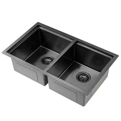 Sima-Plus 750x450mm Double Bowl Kitchen Sink 8Pc Workstation