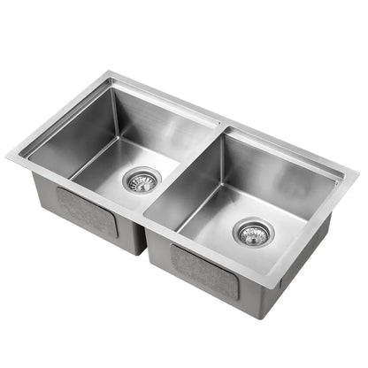 Sima-Plus 820x450mm Double Bowl Kitchen Sink 8Pc Workstation